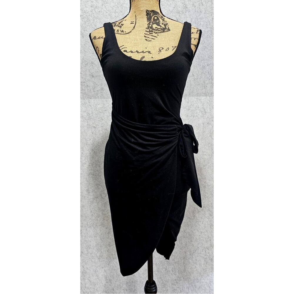 Lovers + Friends Black Ruched Asymmetrical Wrap Midi Dress Extra Small XS